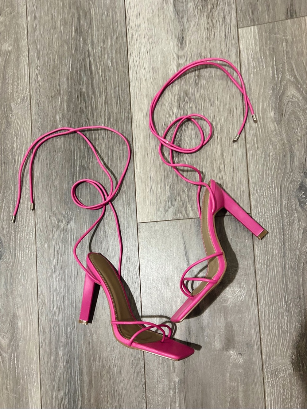 Women’s Pink Lace-Up Block Heel Sandals